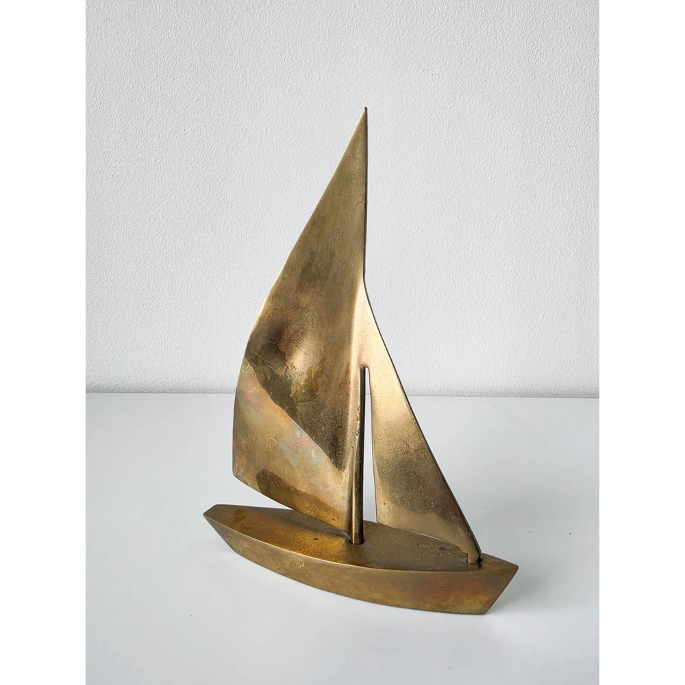 Vintage Solid Brass Sailboat Sculpture Mid Century Modern Nautical Decor Taiwan